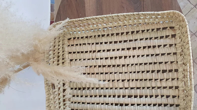 Handmade Moroccan Palm Leaf Storage Tray | Natural Woven Organizer Basket