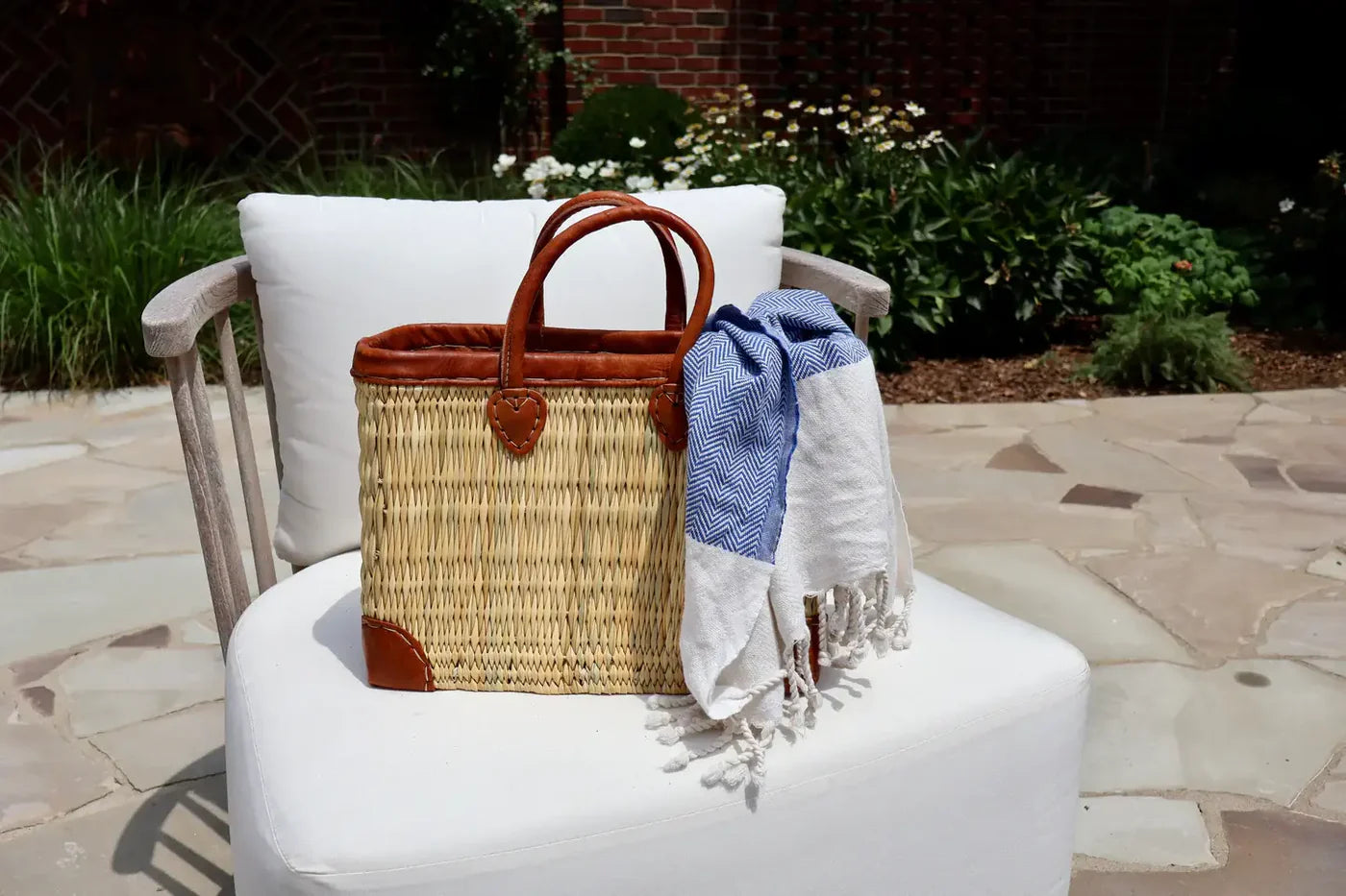 Handwoven Moroccan Straw Basket with Leather Handles | ArtisanNomad