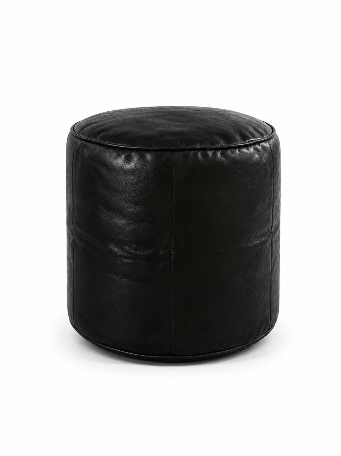 Black Handmade Moroccan Leather Pouf Ottoman – Genuine Leather Footstool