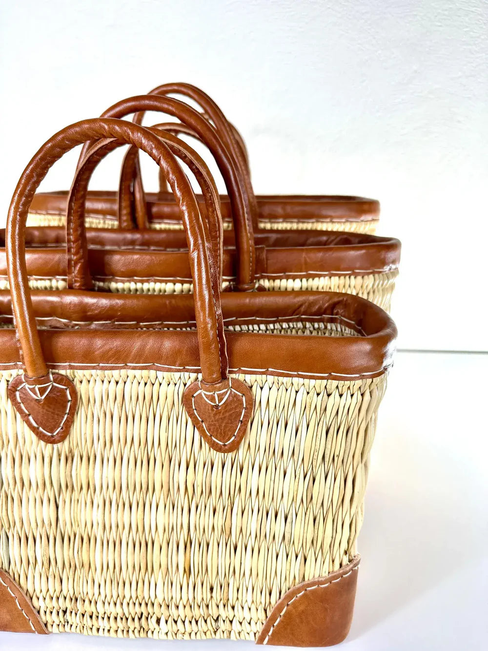 Handwoven Moroccan Straw Basket with Leather Handles | ArtisanNomad