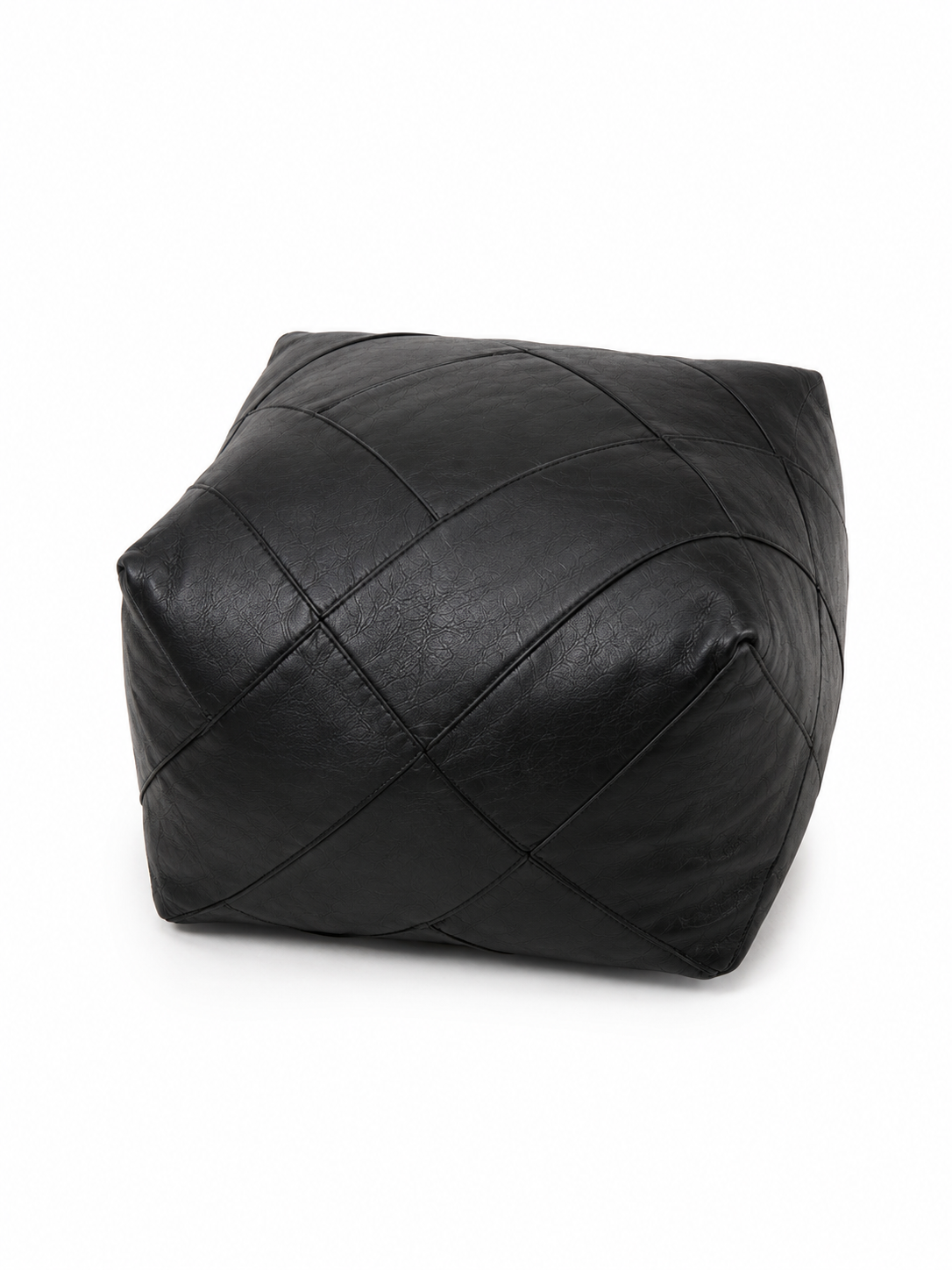 Handmade Moroccan Black Leather Pouf | Genuine Leather Ottoman | ArtisanNomad