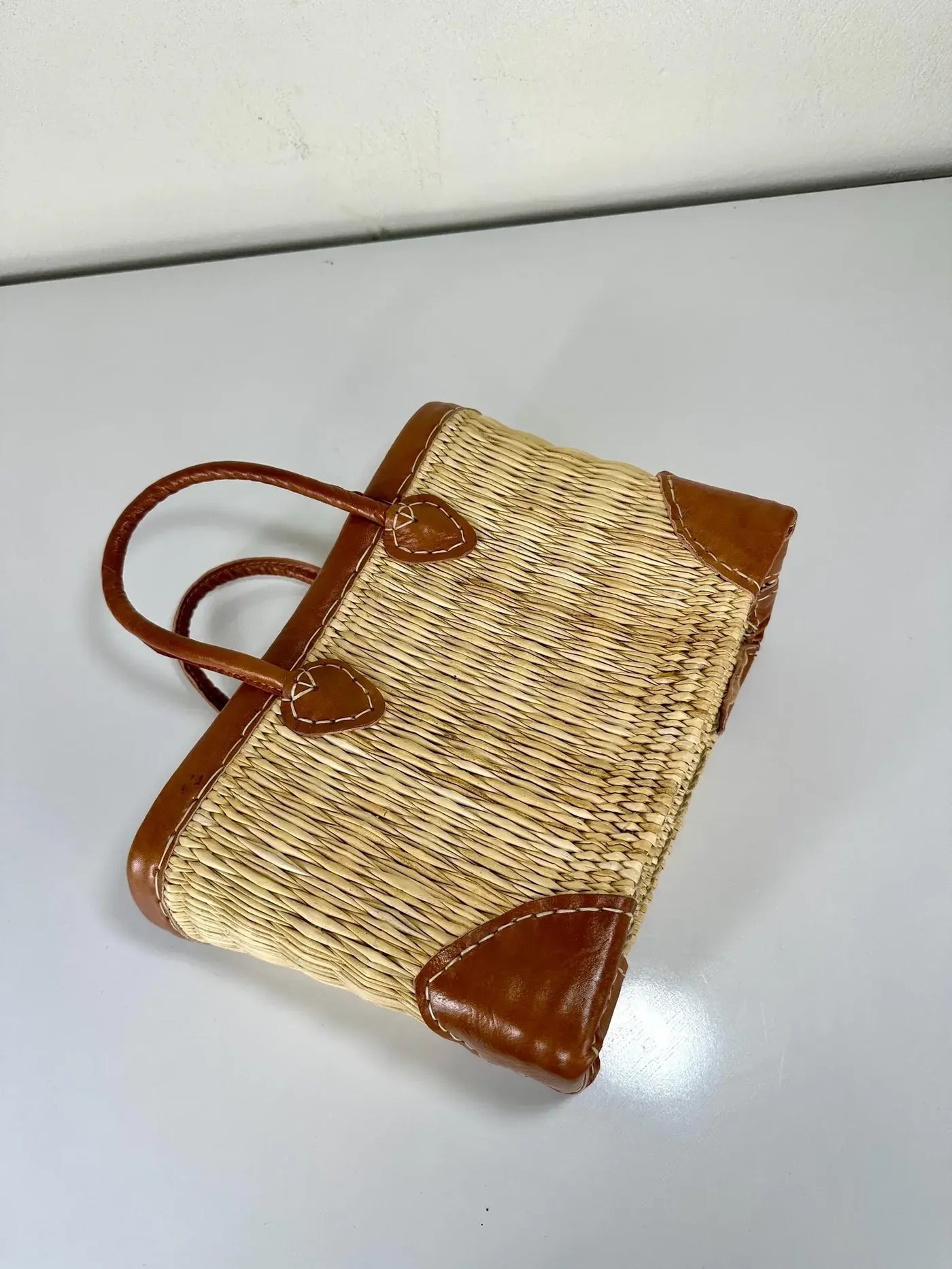 Handwoven Moroccan Straw Basket with Leather Handles | ArtisanNomad