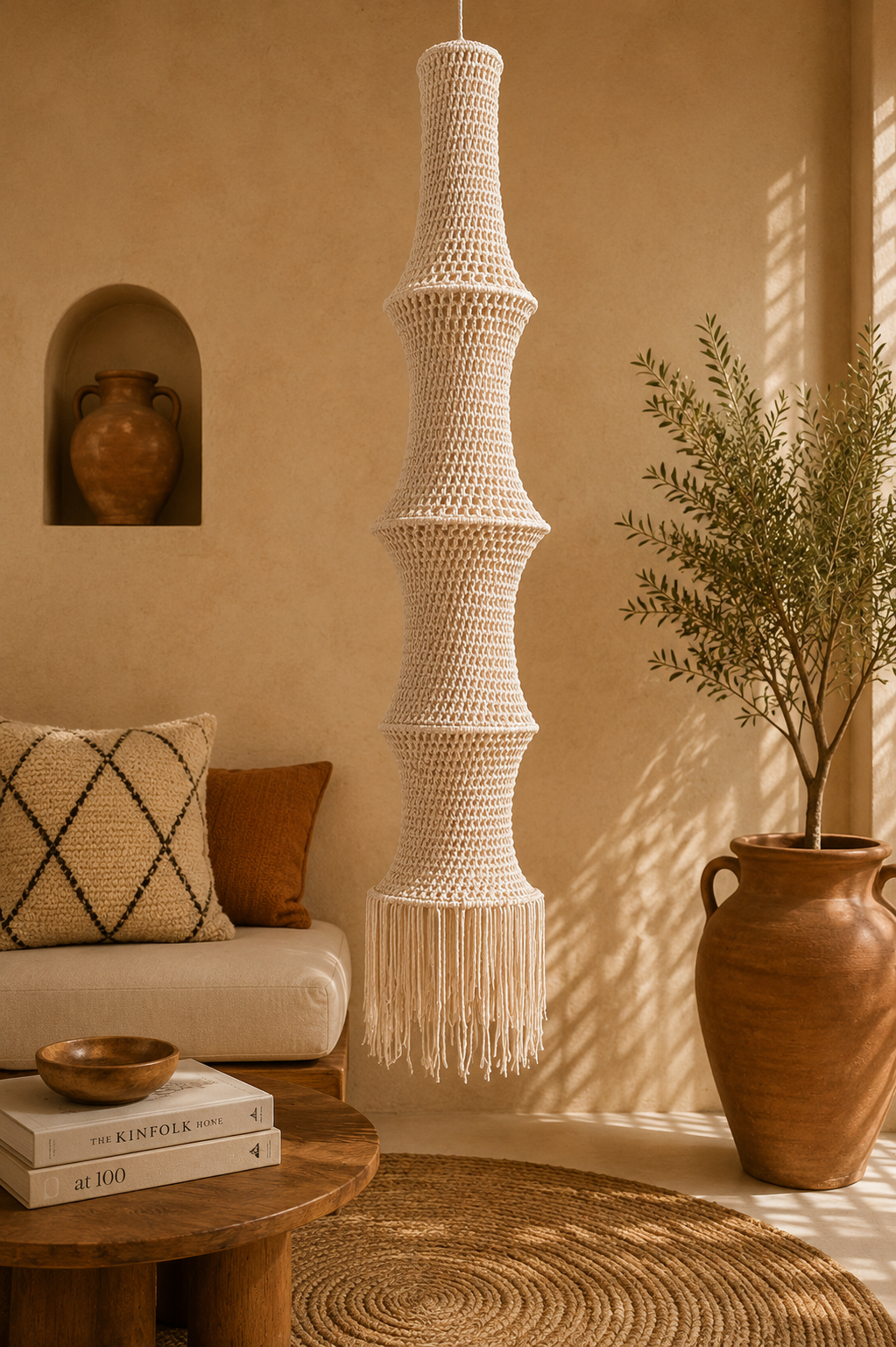 Moroccan Large Crochet Pendant Light | Handmade Boho Ceiling Lamp