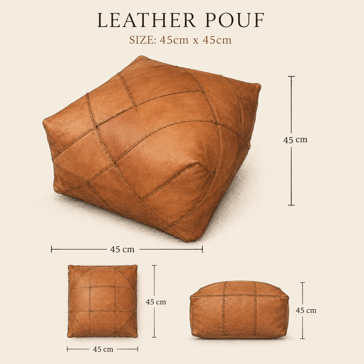 Handmade Moroccan Leather Pouf | Genuine Leather Ottoman | ArtisanNomad