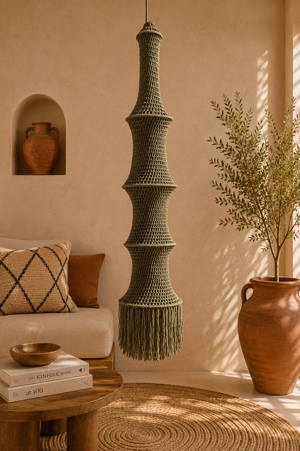 Moroccan Large Crochet Pendant Light | Handmade Boho Ceiling Lamp