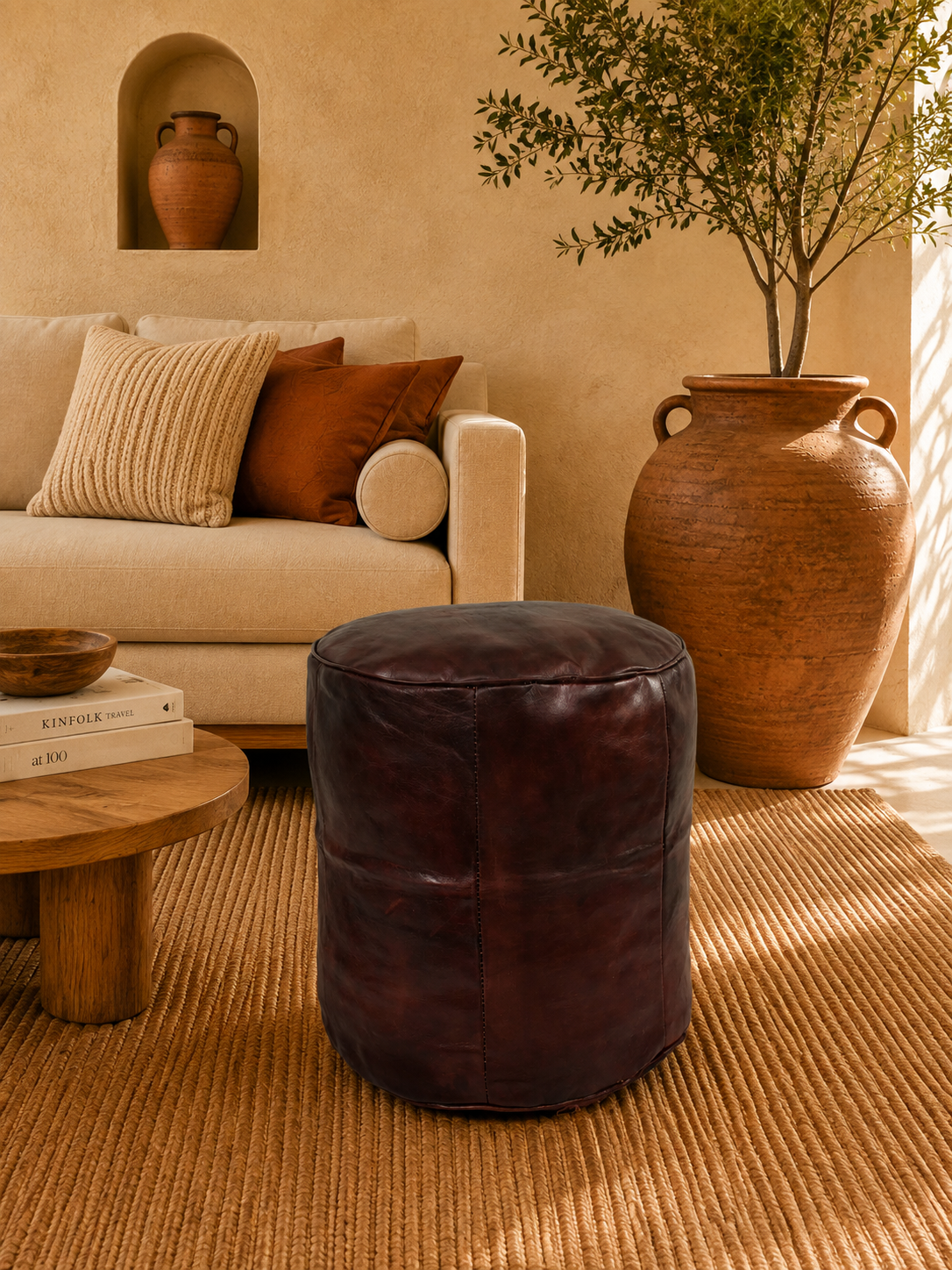 Handmade Moroccan Leather Pouf Ottoman – Genuine Leather Footstool