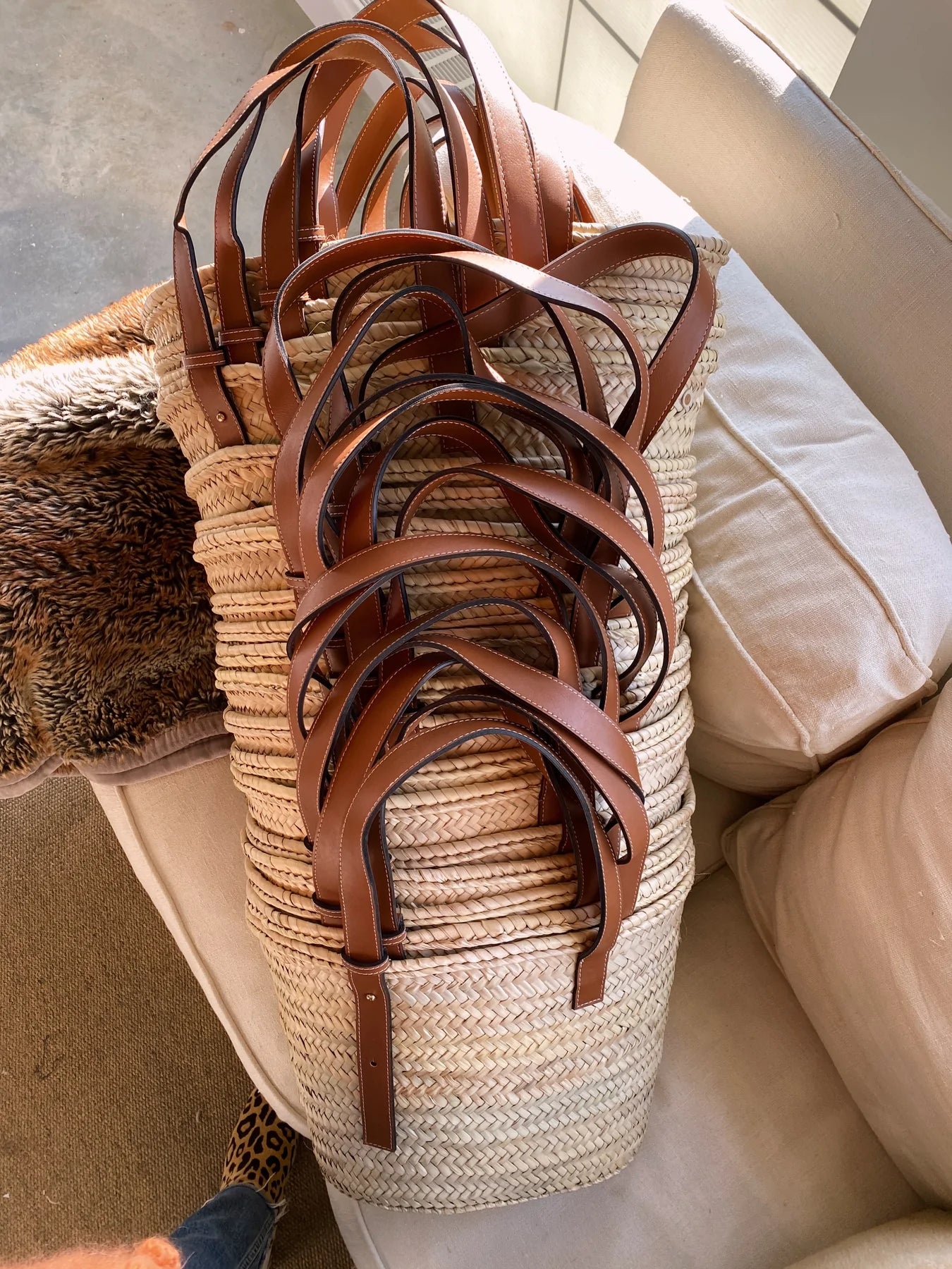 Luxury Handwoven Moroccan Straw Tote Bag with Leather Handles