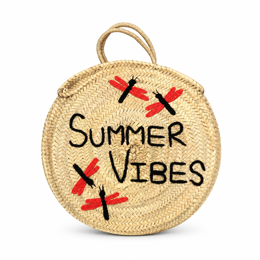 Round Moroccan Straw Basket Bag | Handmade Woven Beach Tote | Natural Palm Leaf Purse