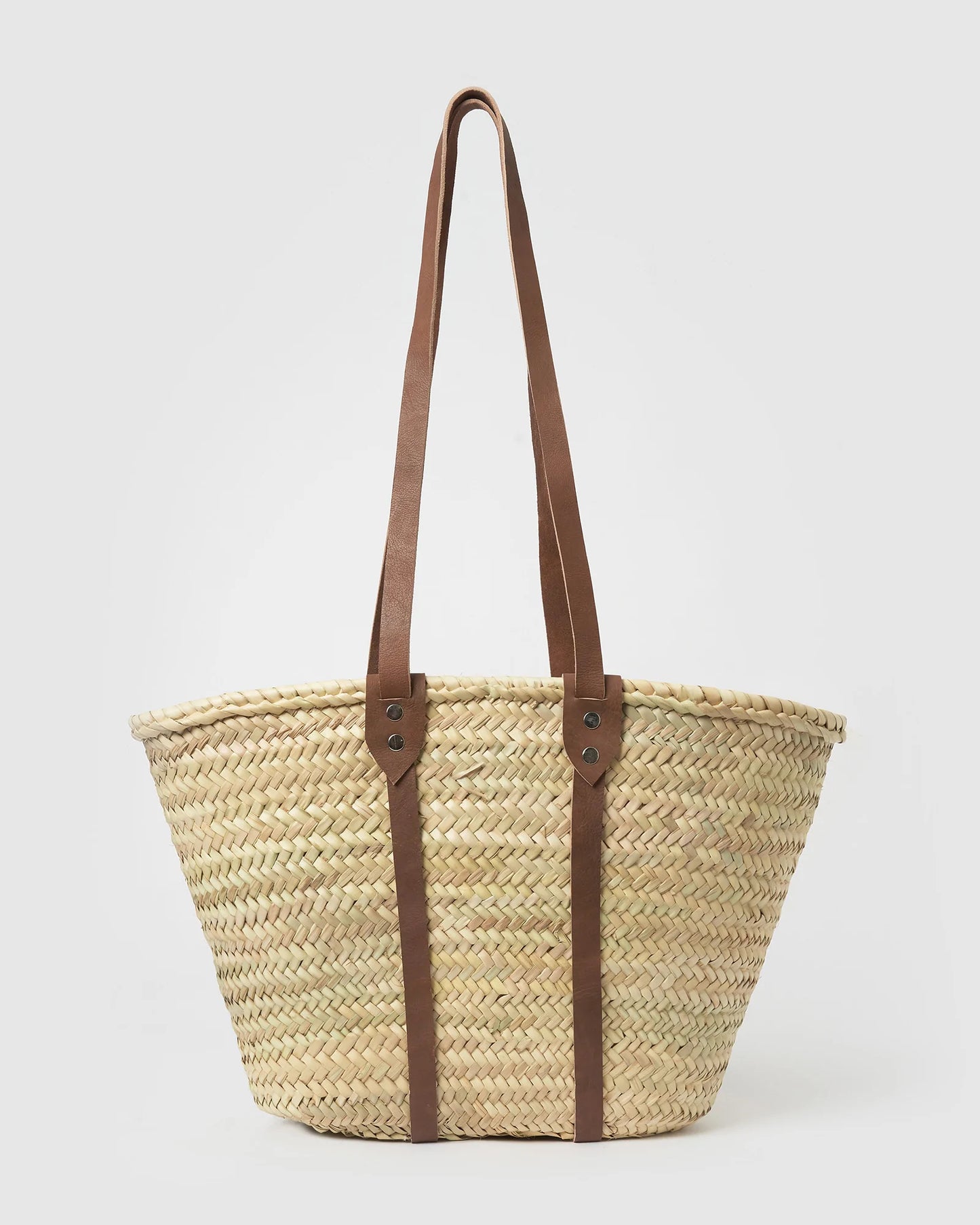 Handmade Moroccan Straw Beach Bag | Long Leather Strap Raffia Tote Basket