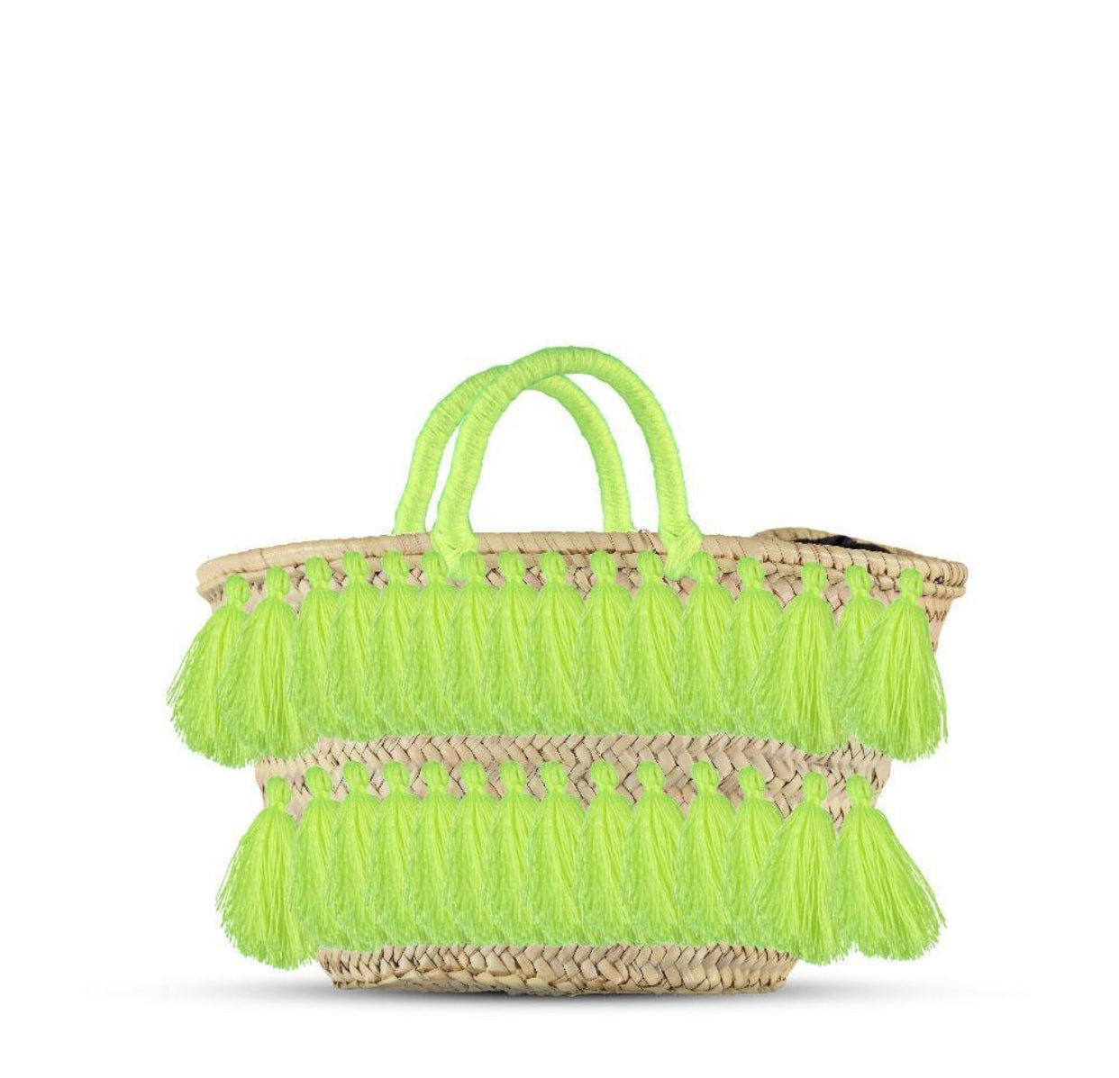 Natural Palm Leaf Straw Basket with Pink Tassels | Handmade Tote