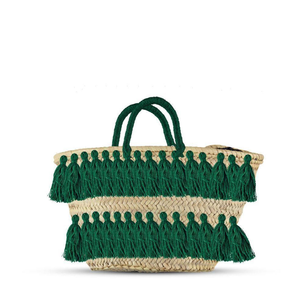 Natural Palm Leaf Straw Basket with Pink Tassels | Handmade Tote