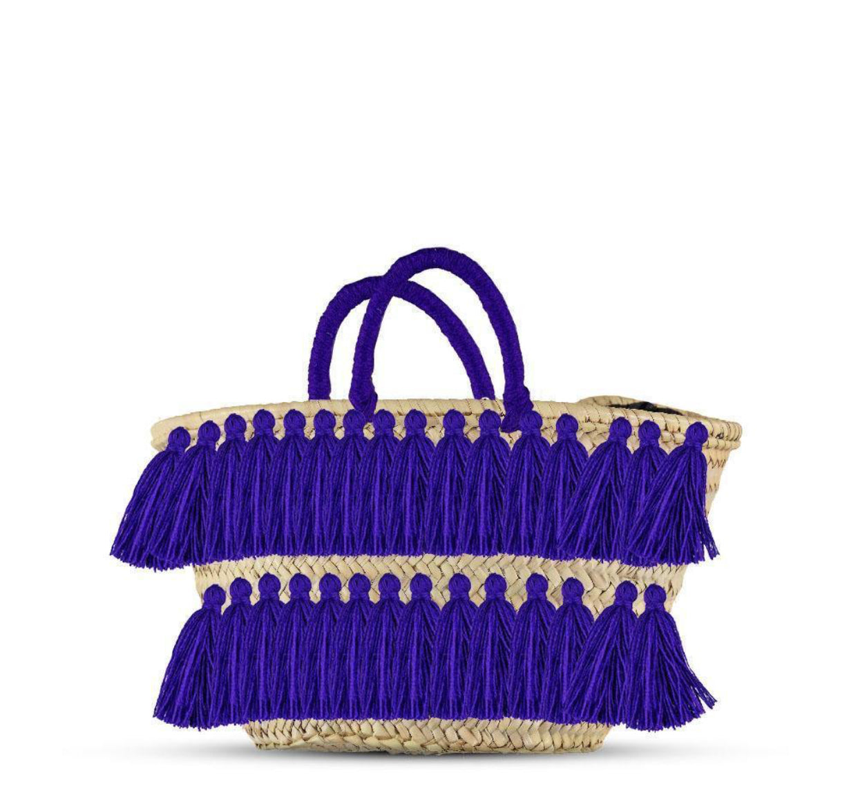 Natural Palm Leaf Straw Basket with Pink Tassels | Handmade Tote