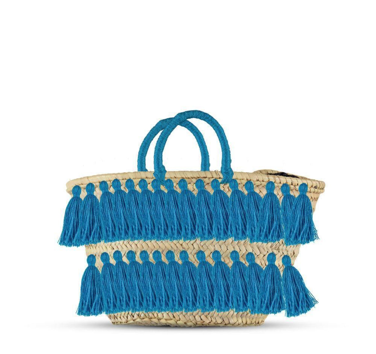 Natural Palm Leaf Straw Basket with Pink Tassels | Handmade Tote
