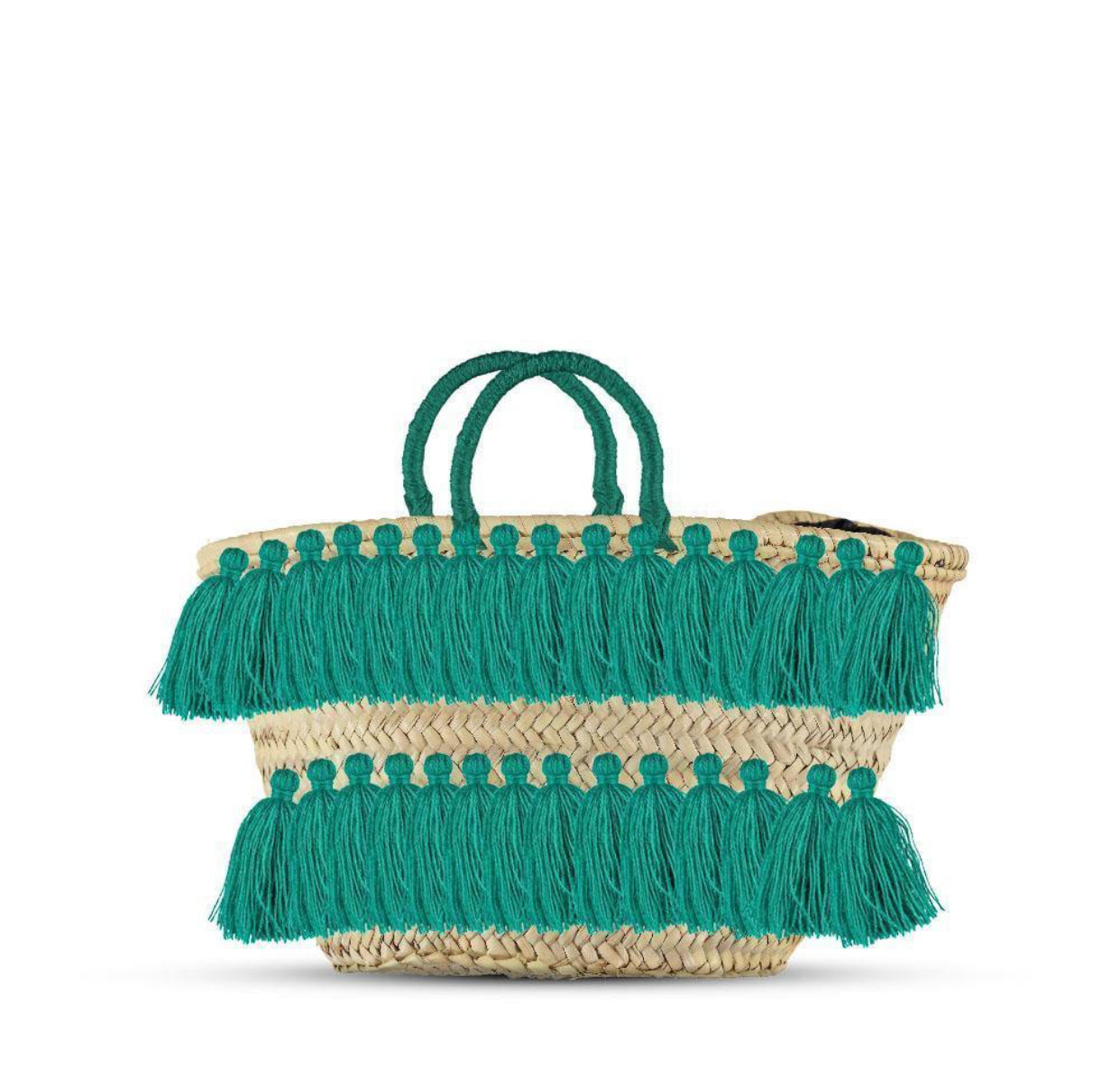 Natural Palm Leaf Straw Basket with Pink Tassels | Handmade Tote