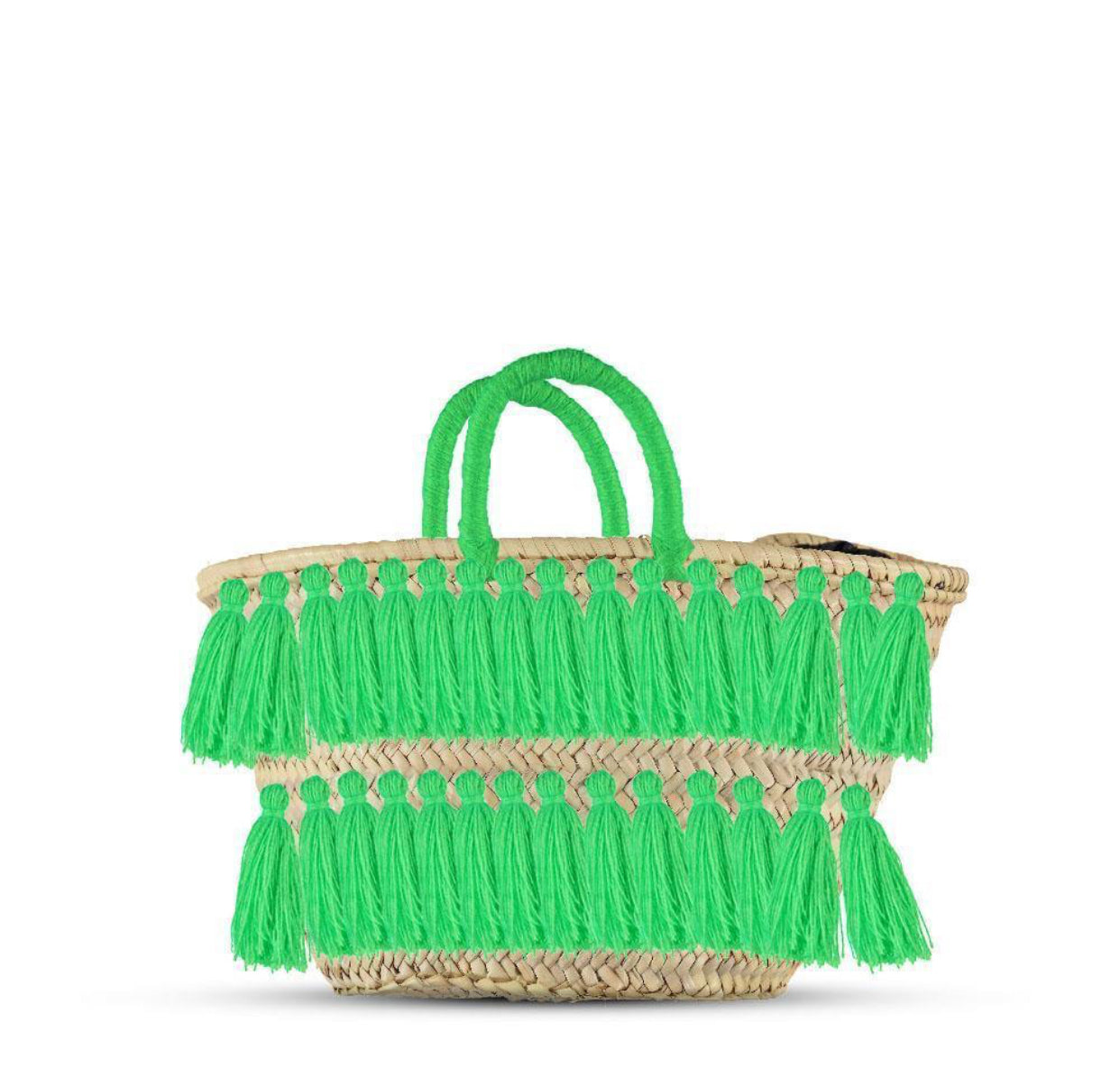 Natural Palm Leaf Straw Basket with Pink Tassels | Handmade Tote