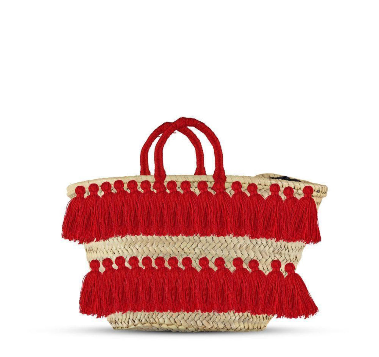 Natural Palm Leaf Straw Basket with Pink Tassels | Handmade Tote