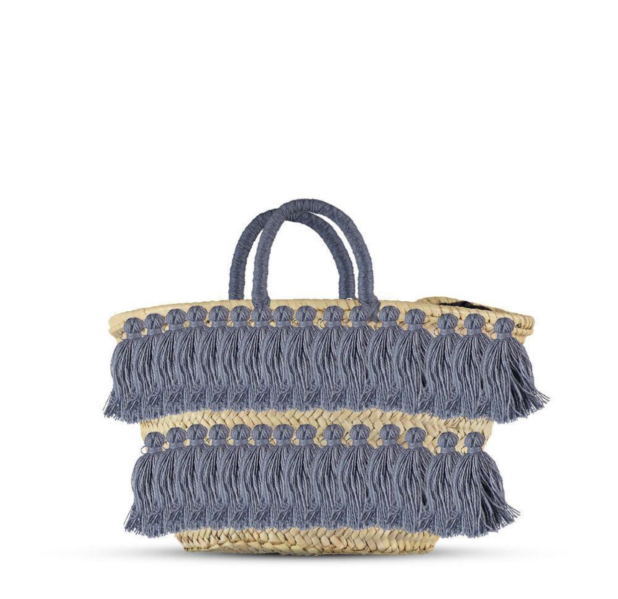 Natural Palm Leaf Straw Basket with Pink Tassels | Handmade Tote