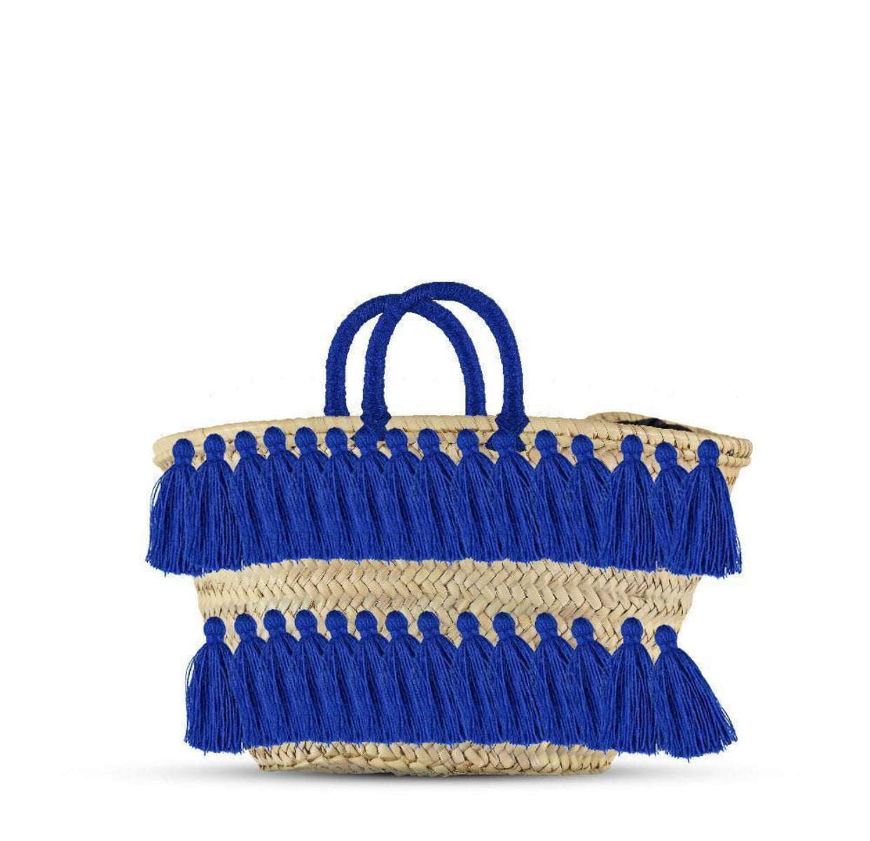 Natural Palm Leaf Straw Basket with Pink Tassels | Handmade Tote