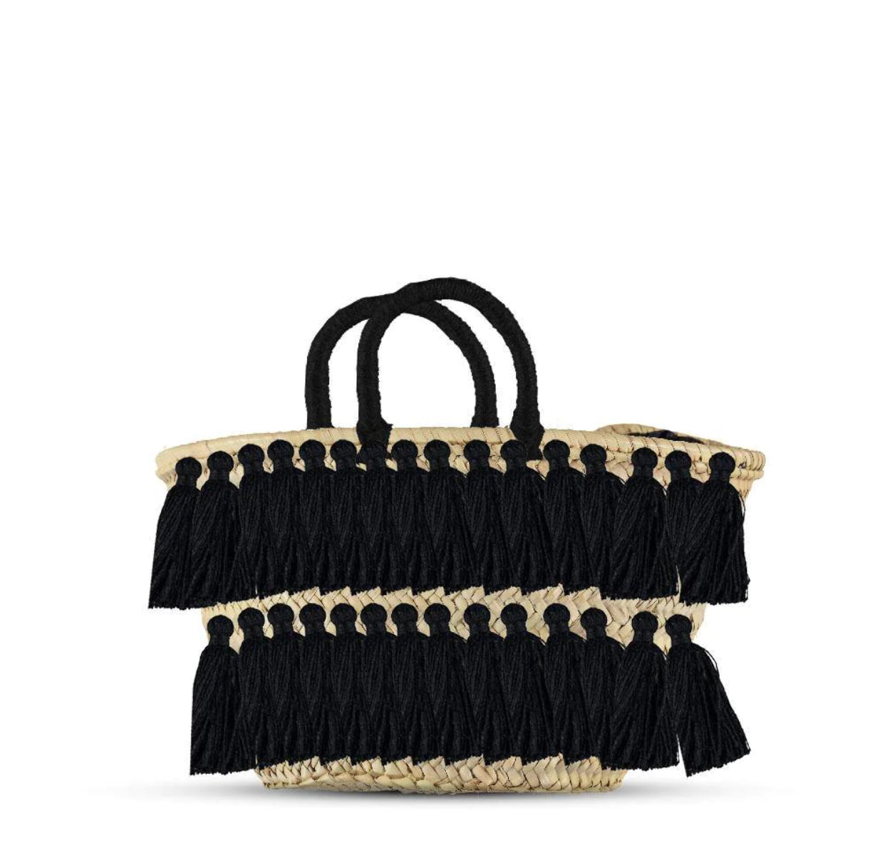 Natural Palm Leaf Straw Basket with Pink Tassels | Handmade Tote