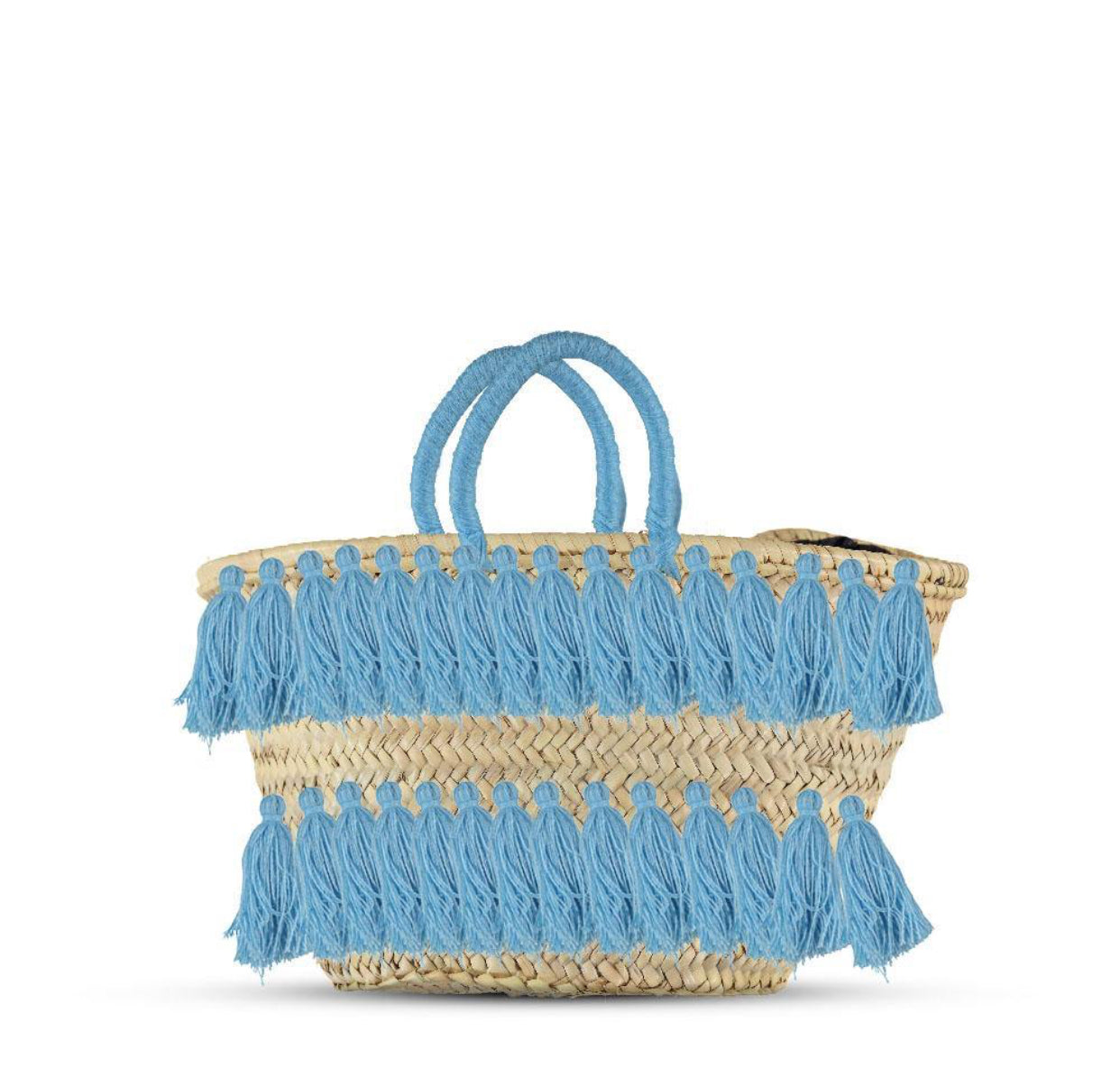 Natural Palm Leaf Straw Basket with Pink Tassels | Handmade Tote