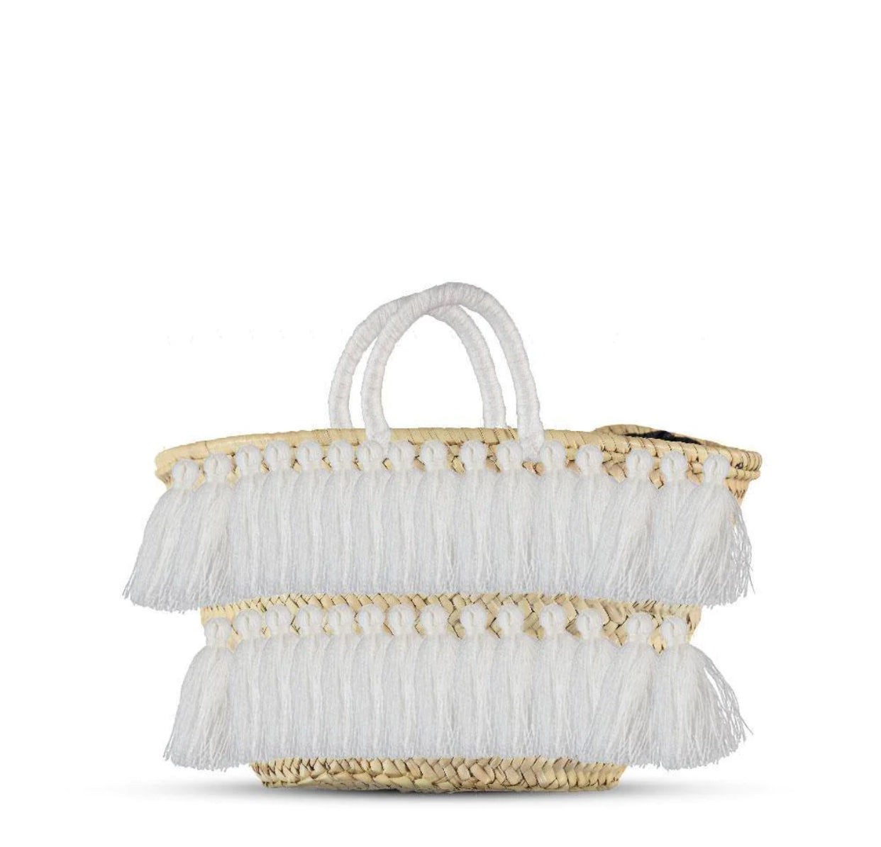 Natural Palm Leaf Straw Basket with Pink Tassels | Handmade Tote