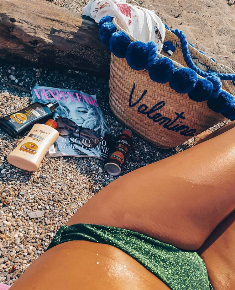 Personalised handwoven-moroccan-straw-beach-bag-with-pompoms