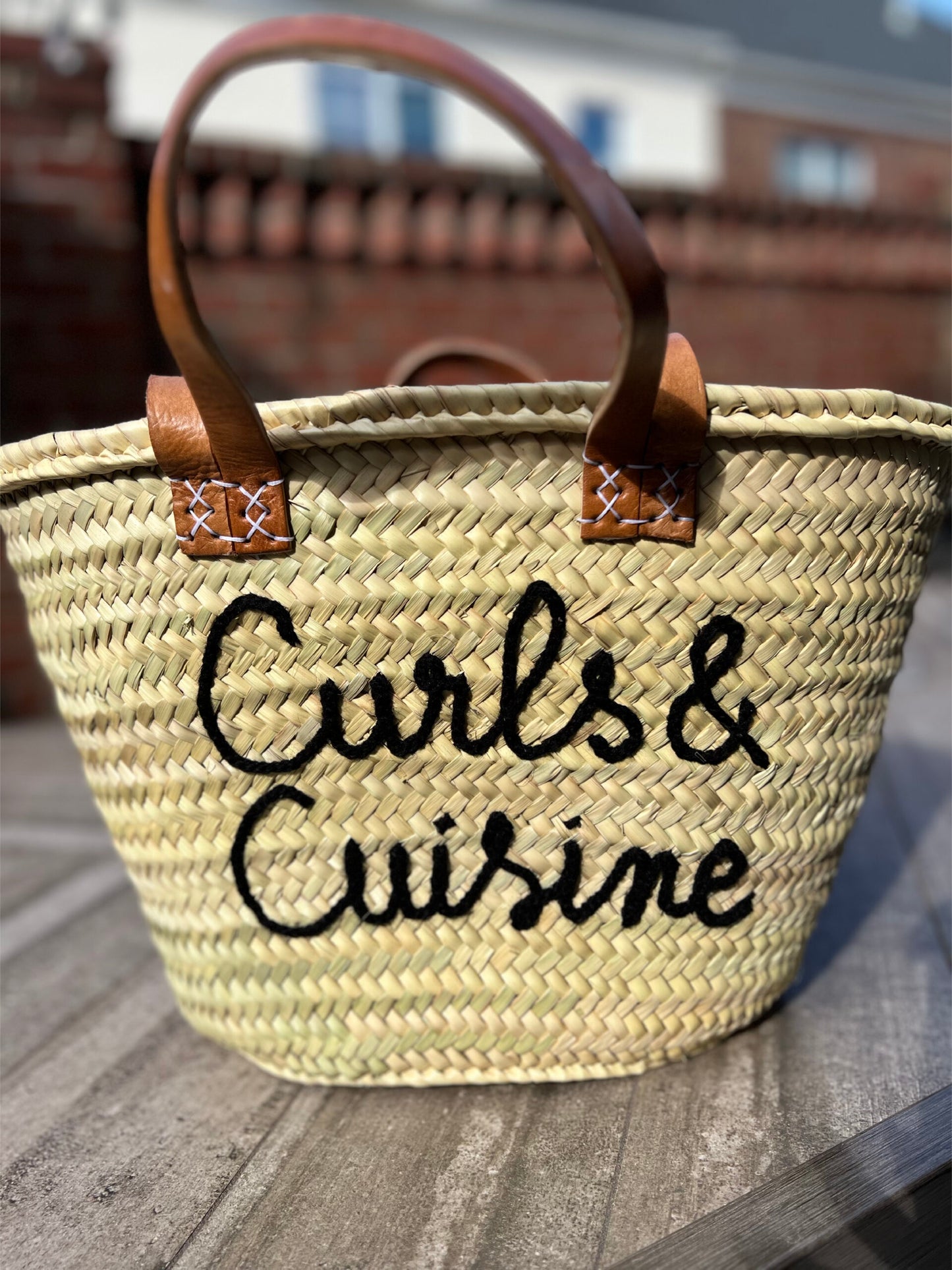 Personalised handwoven-moroccan-straw-beach-bag-with- leather