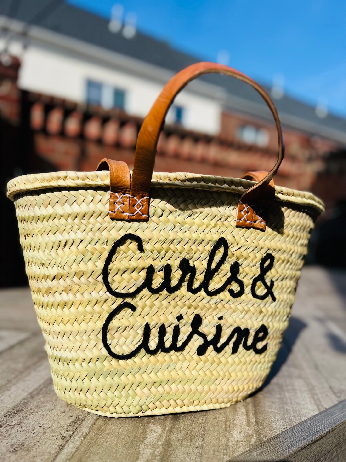Personalised handwoven-moroccan-straw-beach-bag-with- leather