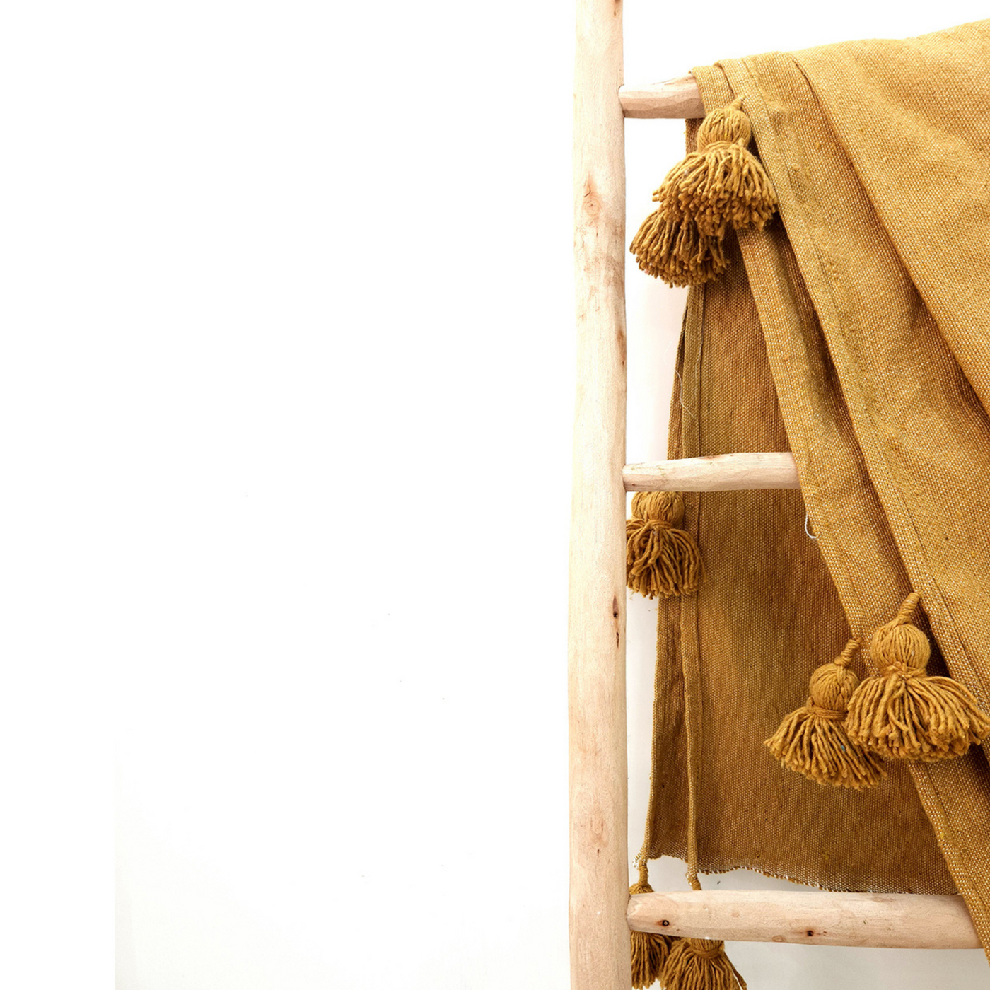 Handmade Moroccan Black & mustard Striped Pom Pom Blanket