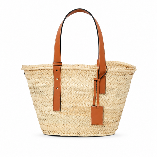 Luxury Handwoven Moroccan Straw Tote Bag with Leather Handles
