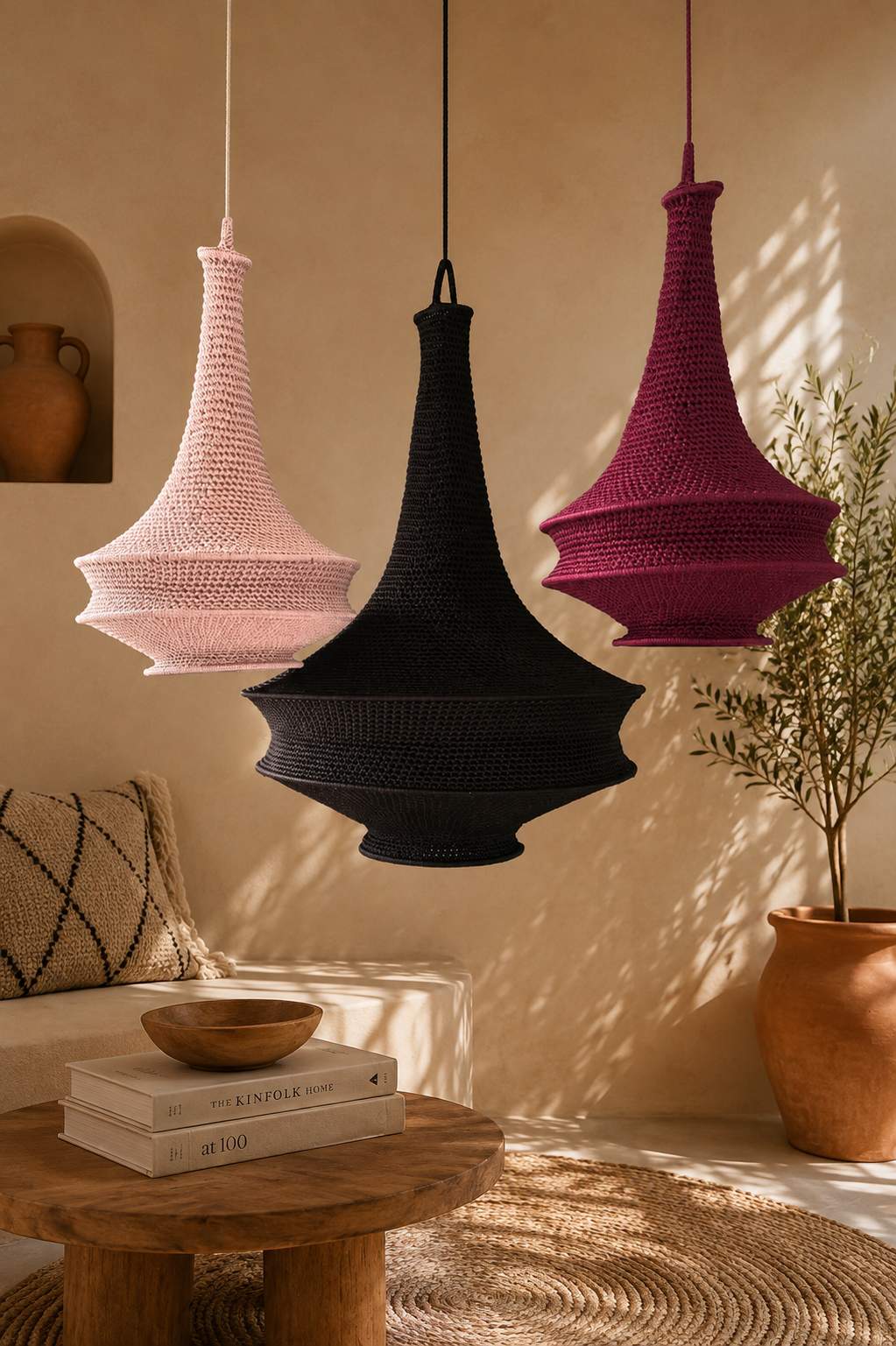 Moroccan Crochet Pendant Light | Handmade Boho Ceiling Lamp