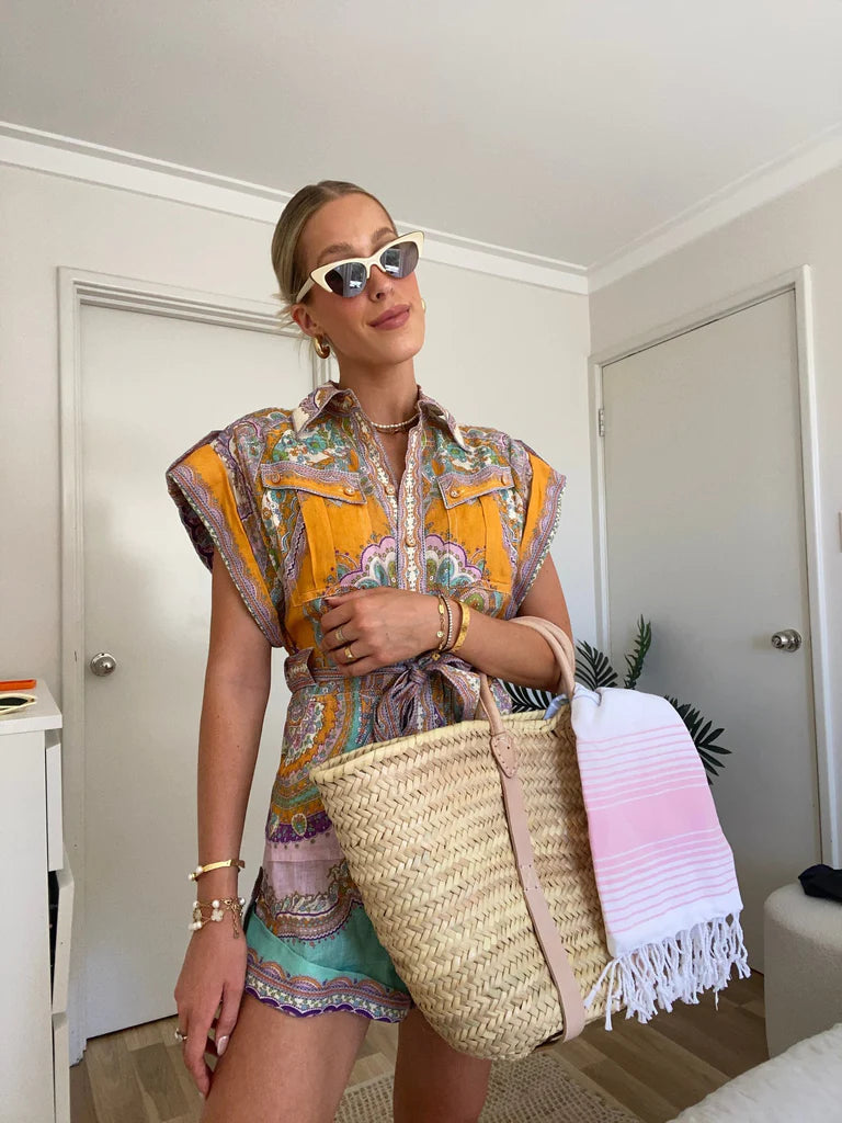 Handwoven Moroccan Straw Tote Bag with Natural Leather Handles | ArtisanNomad