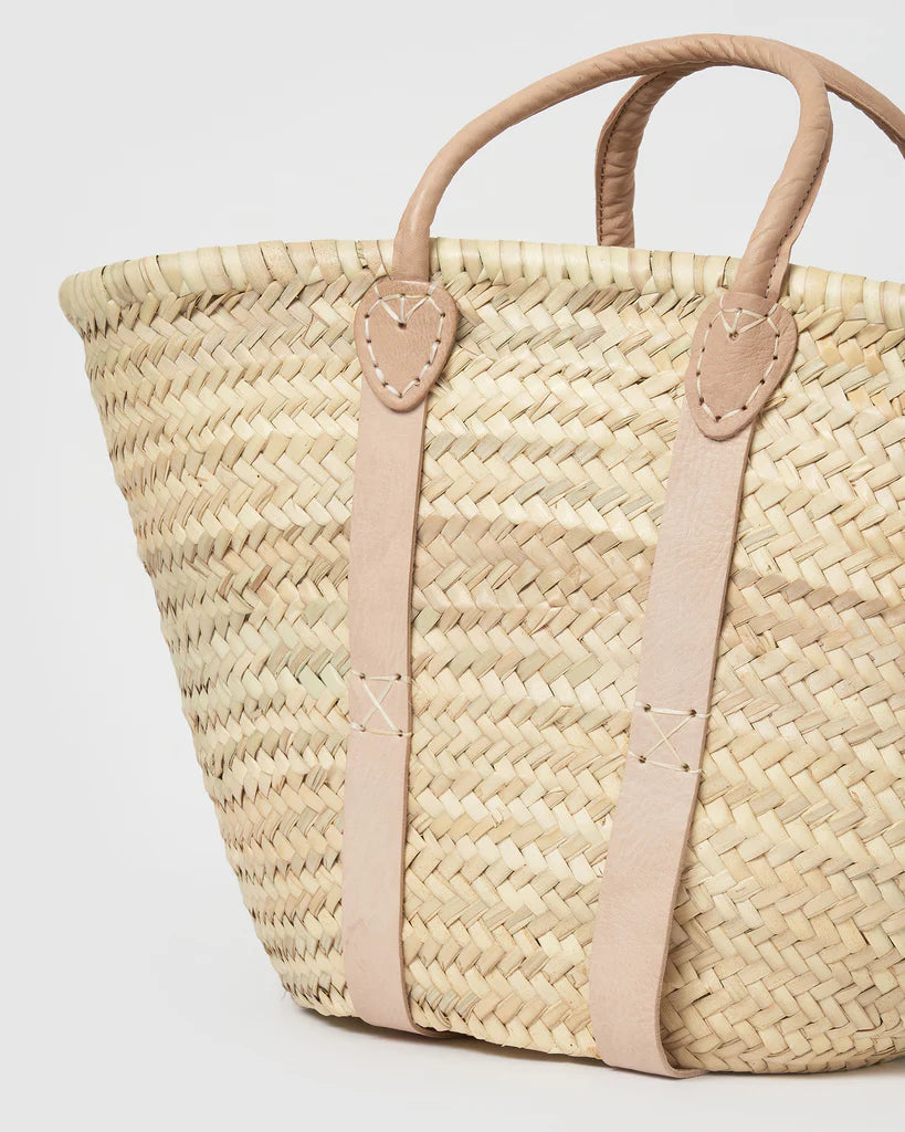 Handwoven Moroccan Straw Tote Bag with Natural Leather Handles | ArtisanNomad