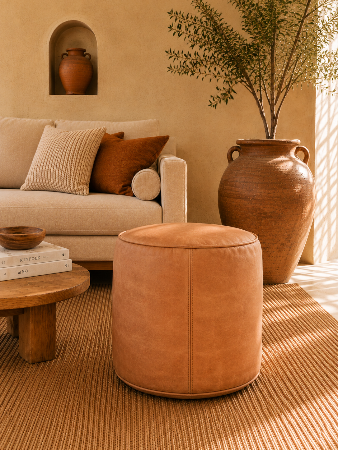 Handmade Moroccan Leather Pouf Ottoman – Genuine Leather Footstool