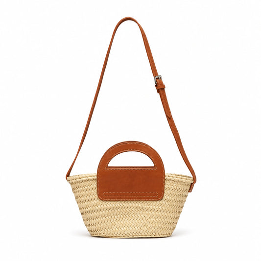 Handmade Moroccan Straw Crossbody Bag | Adjustable Leather Shoulder Strap