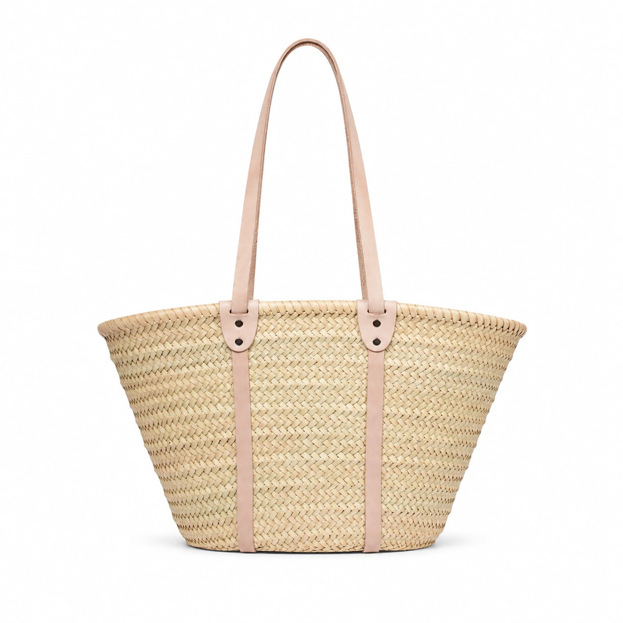 Handmade Moroccan Straw Beach Bag | Long Leather Strap Raffia Tote Basket