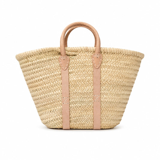 Handwoven Moroccan Straw Tote Bag with Natural Leather Handles | ArtisanNomad