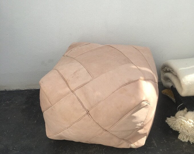 Handmade Moroccan Leather Pouf | Genuine Leather Ottoman | ArtisanNomad