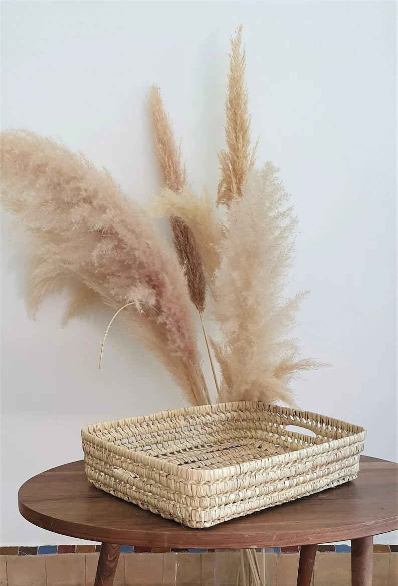 Handmade Moroccan Palm Leaf Storage Tray | Natural Woven Organizer Basket