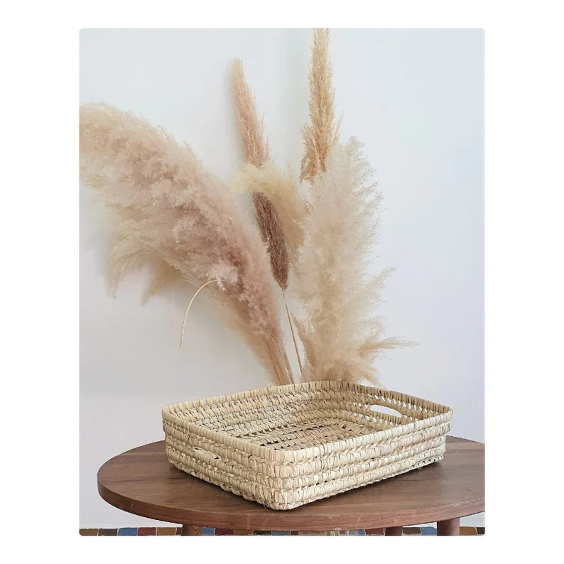 Handmade Moroccan Palm Leaf Storage Tray | Natural Woven Organizer Basket