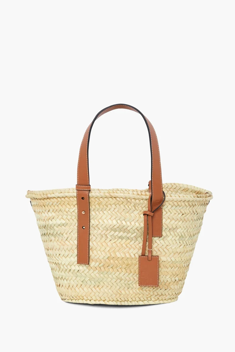 Luxury Handwoven Moroccan Straw Tote Bag with Leather Handles
