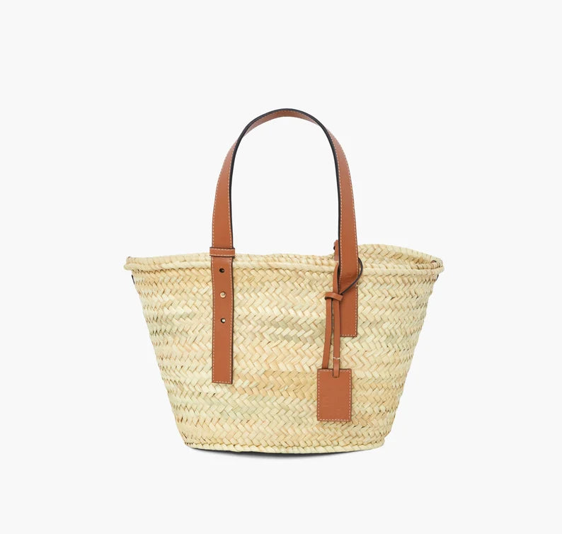 Luxury Handwoven Moroccan Straw Tote Bag with Leather Handles