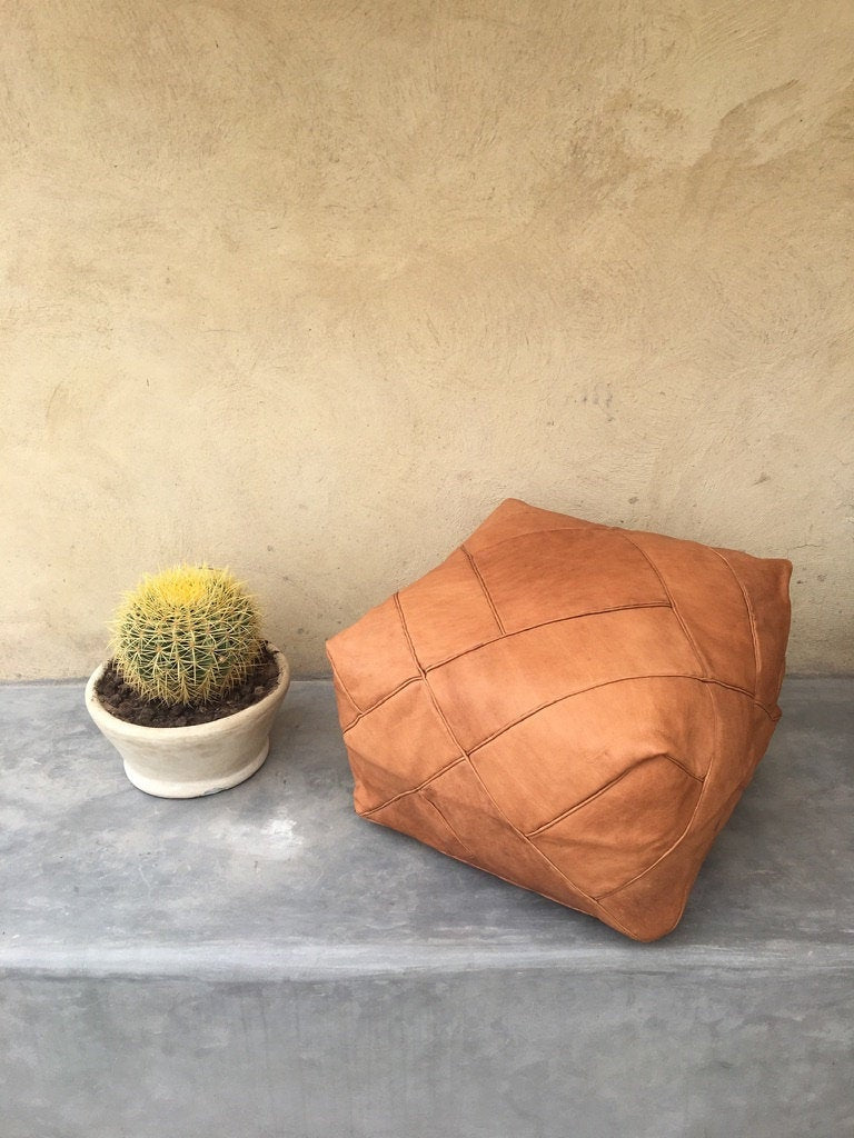 Handmade Moroccan Leather Pouf | Genuine Leather Ottoman | ArtisanNomad