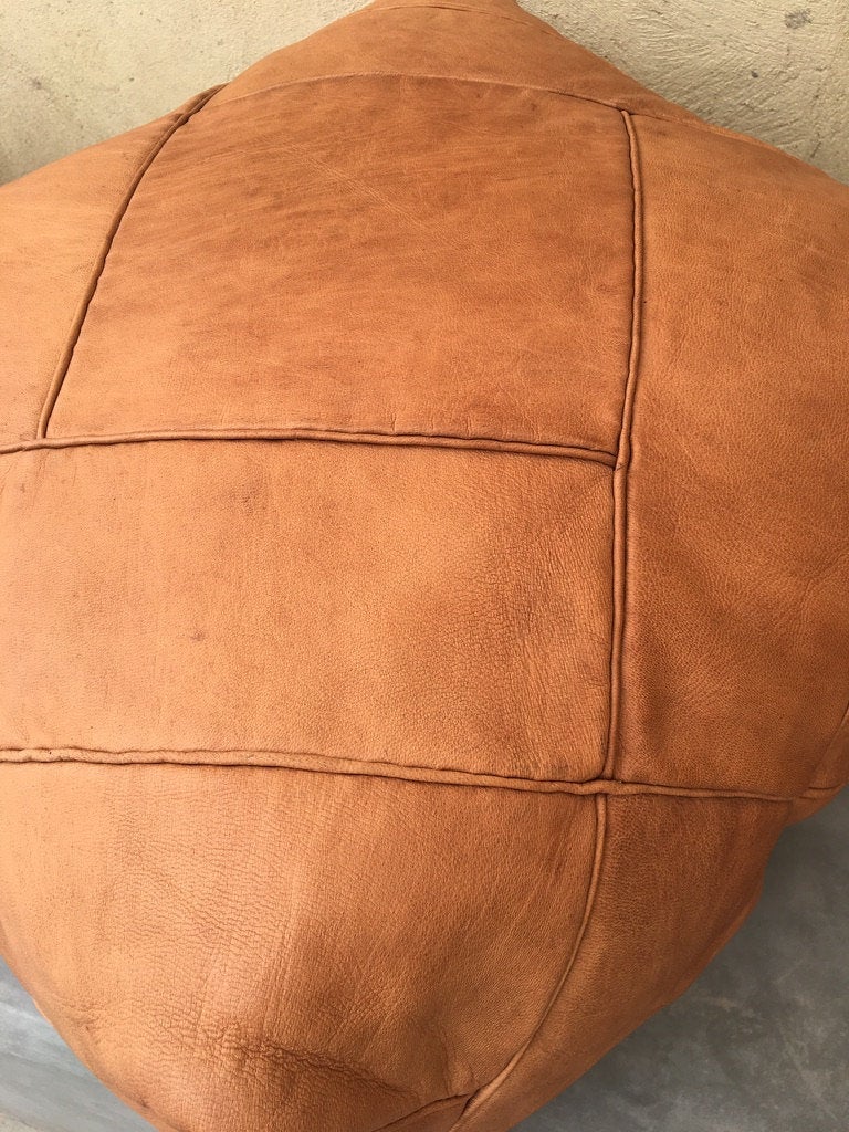 Handmade Moroccan Leather Pouf | Genuine Leather Ottoman | ArtisanNomad