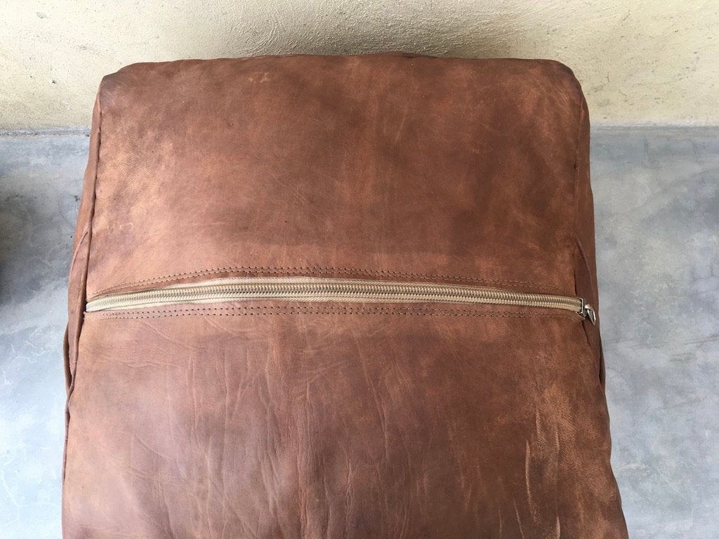 Handmade Moroccan Leather Pouf | Genuine Leather Ottoman | ArtisanNomad