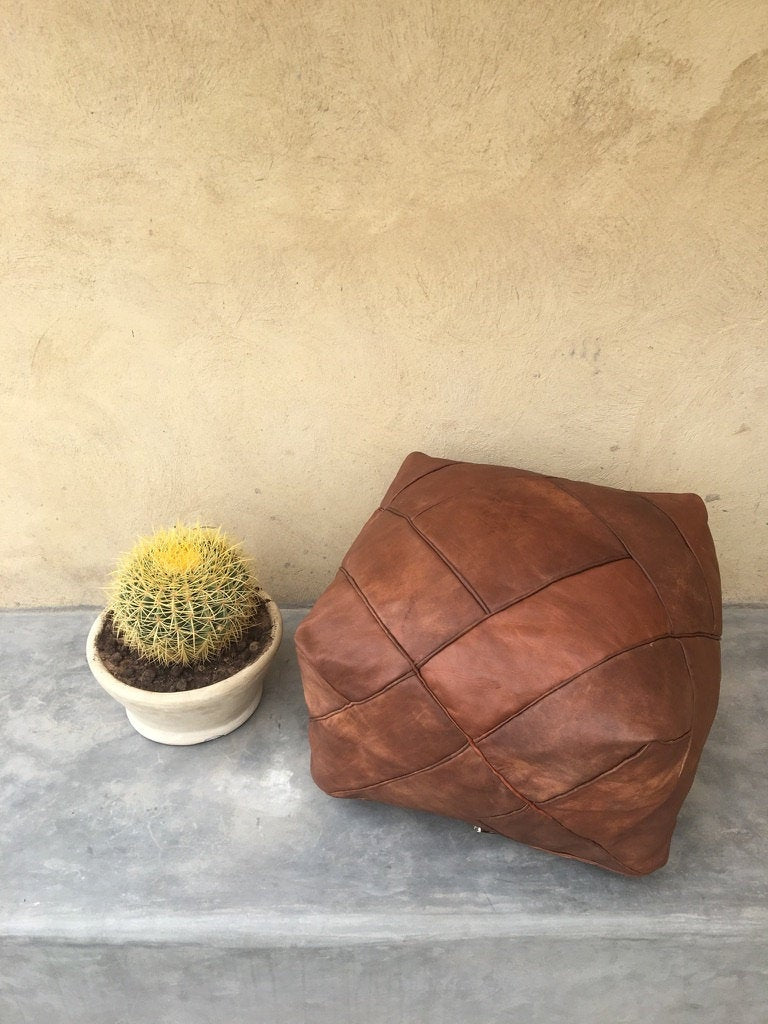 Handmade Moroccan Leather Pouf | Genuine Leather Ottoman | ArtisanNomad