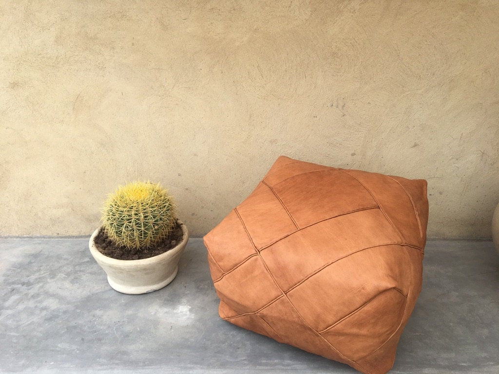 Handmade Moroccan Leather Pouf | Genuine Leather Ottoman | ArtisanNomad