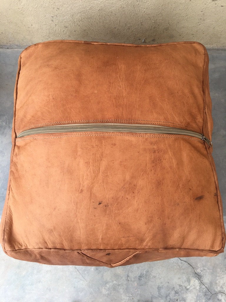 Handmade Moroccan Leather Pouf | Genuine Leather Ottoman | ArtisanNomad
