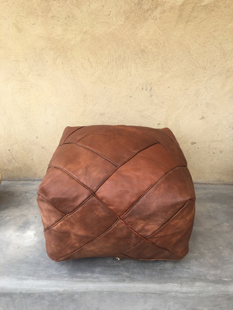 Handmade Moroccan Leather Pouf | Genuine Leather Ottoman | ArtisanNomad