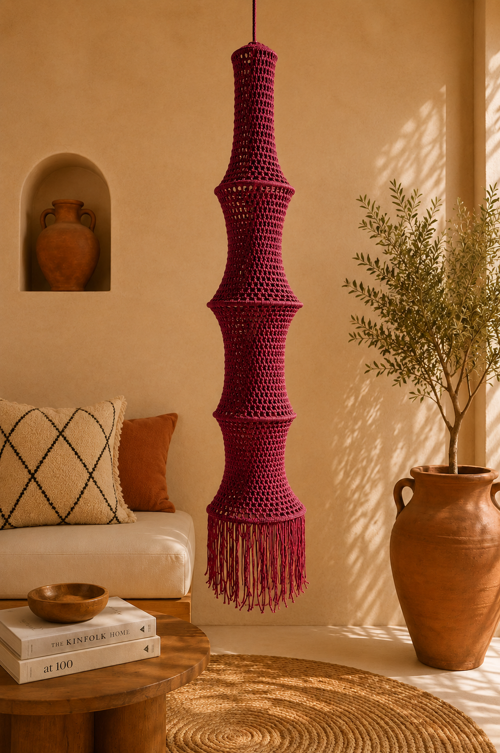 Moroccan Large Crochet Pendant Light | Handmade Boho Ceiling Lamp
